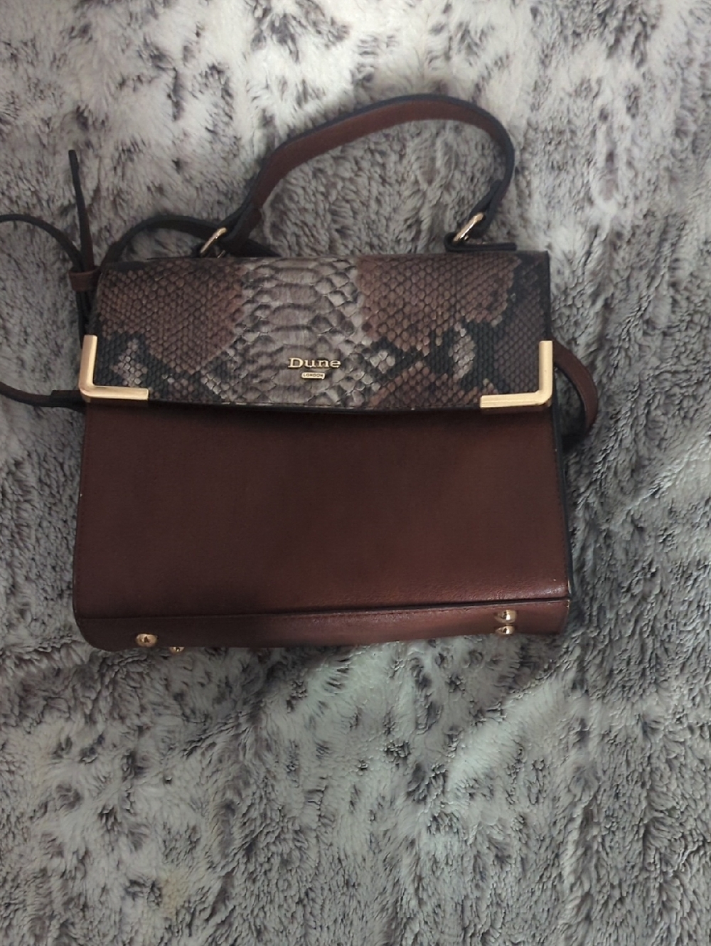 Brown Faux-Python Top Handle Bag